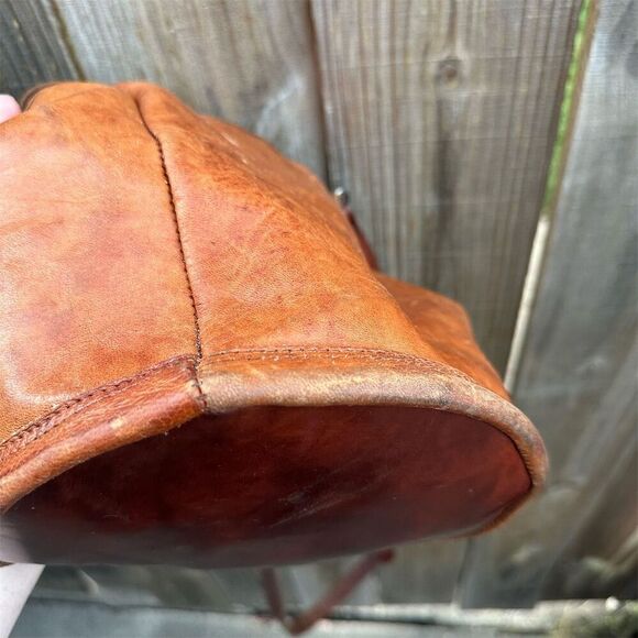 Vintage Handmade Leather Bucket Bag Brown Tassel Boho Chic Medium - Picture 9 of 10